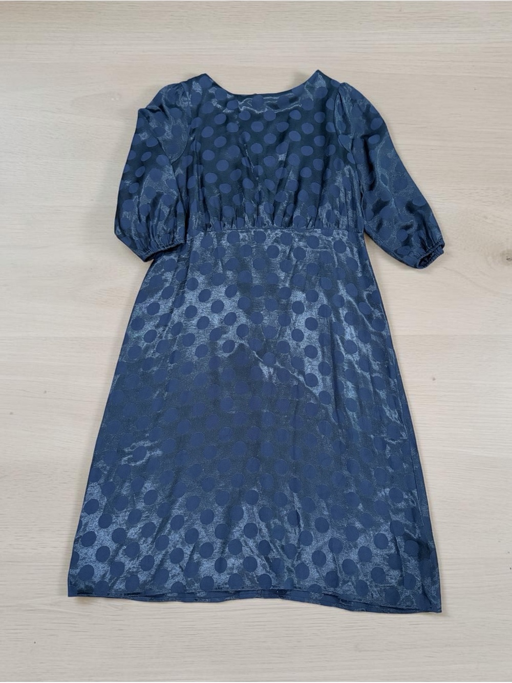 Express Navy Polka Dot Knee Length Dress With 3/4 Sleeves Size  Women’s L